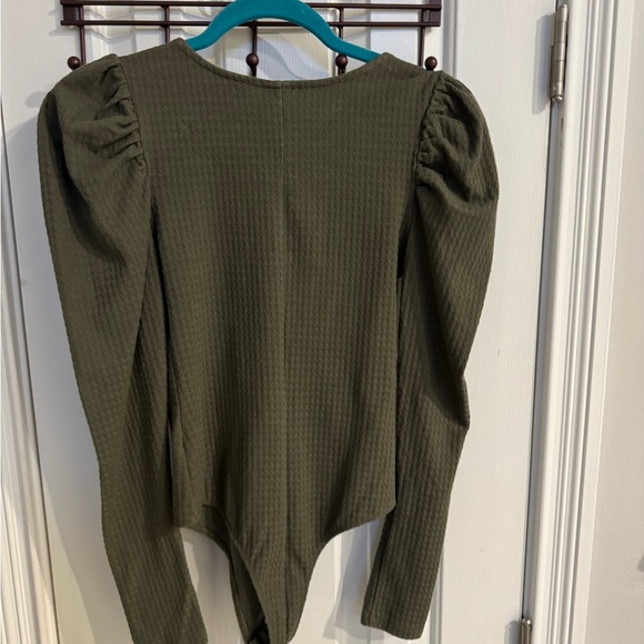 Wild Fable Dark Olive Bodysuit w/ Long Puffed Sleeves - Picture 6 of 8